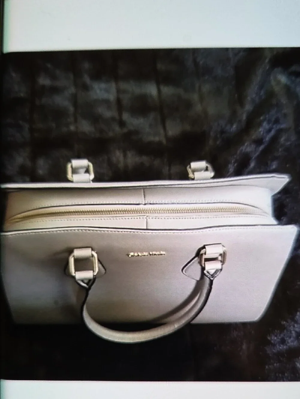 Calvin Klein Neutral Taupe Saffiano Satchel